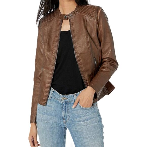 Sebby Collection Jackets & Blazers - Sebby Collection Women's Faux Leather Jacket with Moto Details Front Zip Size XL